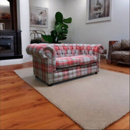 Chesterfield Genuine Tartan 2 Seater Sofa Balmoral Cherry Red Fabric In Classic Style - thumbnail 2