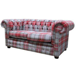 Chesterfield Genuine Tartan 2 Seater Sofa Balmoral Cherry Red Fabric In Classic Style - thumbnail 1
