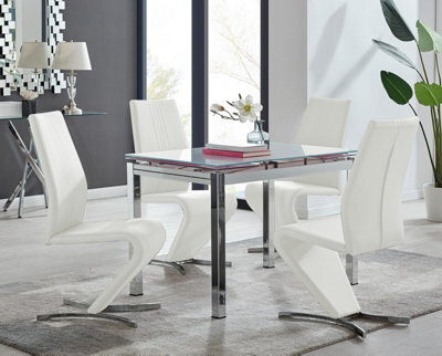 Furniturebox Uk Enna White Glass Extending Dining Table And 4 White Willow Chairs - image 1