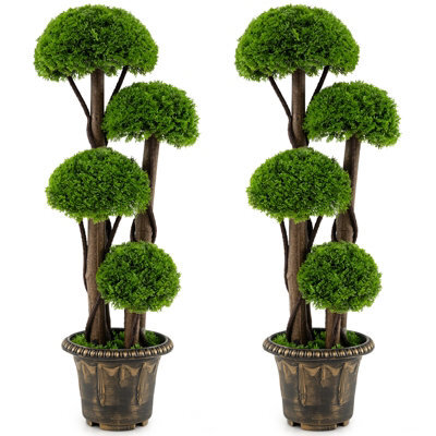 Costway 90Cm Artificial Cypress Topiary Ball Tree Faux Greenery Plant - image 1