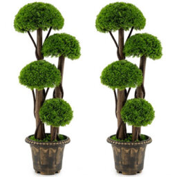 Costway 90Cm Artificial Cypress Topiary Ball Tree Faux Greenery Plant