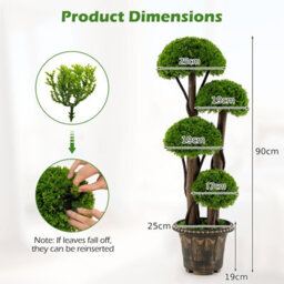 Costway 90Cm Artificial Cypress Topiary Ball Tree Faux Greenery Plant - thumbnail 3