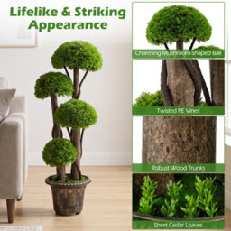 Costway 90Cm Artificial Cypress Topiary Ball Tree Faux Greenery Plant - thumbnail 8
