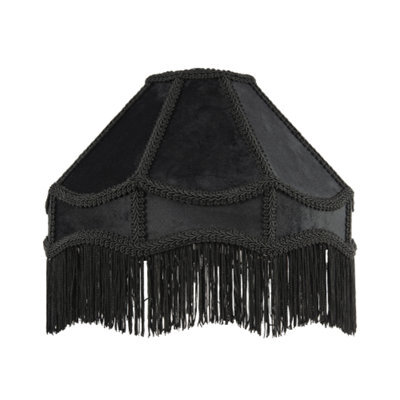 Happy Homewares Traditional Victorian Empire Lamp Shade In Jet Black Velvet With Long Tassels - image 1