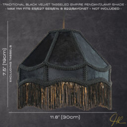 Happy Homewares Traditional Victorian Empire Lamp Shade In Jet Black Velvet With Long Tassels - thumbnail 6