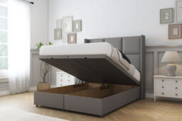 "Comfort Charlie Pewter Dumfries Ottoman Bed Base With 54"" Wingback Headboard 2'6 Small Single" - thumbnail 2