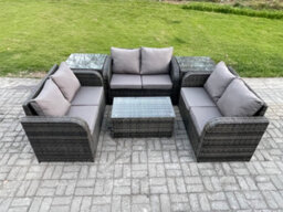Fimous Outdoor Garden Furniture Sets 6 Seater Wicker Rattan Furniture Sofa Sets With Coffee Table Love Sofa 2 Side Tables - thumbnail 1