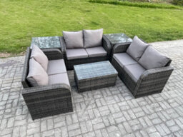 Fimous Outdoor Garden Furniture Sets 6 Seater Wicker Rattan Furniture Sofa Sets With Coffee Table Love Sofa 2 Side Tables - thumbnail 2