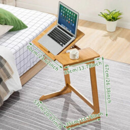 Bamboo Wooden C-Shaped Side Table Sofa End Table Coffee Laptop Desk Living Room - thumbnail 2