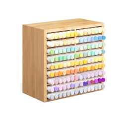 Magna Retail Bamboo Marker Pen Storage Wooden Desk Organiser 18 Compartments Colouring Pen Holder Holds 126 Bamboo Desk Organiser