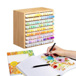 Magna Retail Bamboo Marker Pen Storage Wooden Desk Organiser 18 Compartments Colouring Pen Holder Holds 126 Bamboo Desk Organiser - thumbnail 4