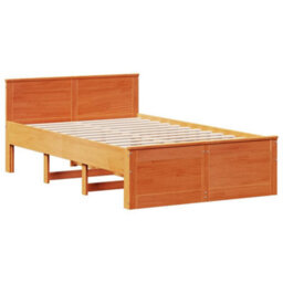 Berkfield Bed Frame Without Mattress With Headboard Wax Brown 135X190 Cm Double Solid Wood Pine - thumbnail 7