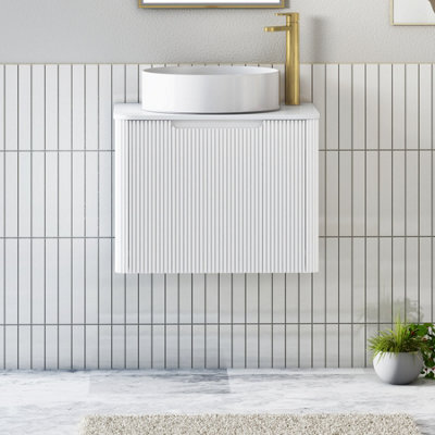 Royal Bathrooms Avenza 600mm Matte White Wall Hung Bathroom Countertop Vanity Unit 1 Drawer With Art Round Basin - image 1