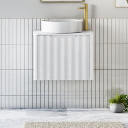Royal Bathrooms Avenza 600mm Matte White Wall Hung Bathroom Countertop Vanity Unit 1 Drawer With Art Round Basin - thumbnail 1
