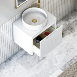 Royal Bathrooms Avenza 600mm Matte White Wall Hung Bathroom Countertop Vanity Unit 1 Drawer With Art Round Basin - thumbnail 5