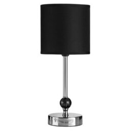 Orsina Table Lamp, Chrome Stem With Stacked Black Acrylic Balls, Tapered Fabric Shade Creates Soft Glow, Elegant
