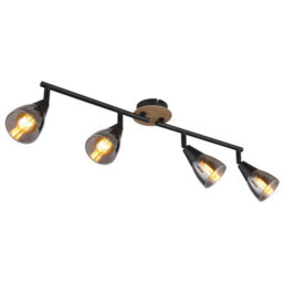 Luminosa Lighting Luminosa Mubby Ceiling Spotlight Bar Matt Black Smoke Glass Shade 4X E14