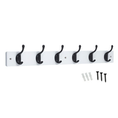 Keypak 6 Matte Black Coat Hooks On White Wooden Board - 68Cm Modern Wall Mounted Coat Rack Clothes Hanger - image 1