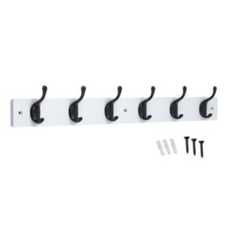 Keypak 6 Matte Black Coat Hooks On White Wooden Board - 68Cm Modern Wall Mounted Coat Rack Clothes Hanger