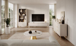 Arte Lante Stylish Beige Tv Cabinet 2000mm H510mm D380mm With Two Pull-Down Doors And Two Closed Compartments - thumbnail 4