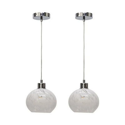 Set Of 2 Confetti Glass & Chrome Ceiling Light Kitchen Dining Pendant Fittings - image 1