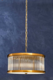 Orsina 6 Bulb Pendant Light, Bronze Finish Drum-Shaped Ceiling Fixture, Fluted Glass Panels For Hallway - thumbnail 2