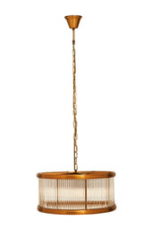 Orsina 6 Bulb Pendant Light, Bronze Finish Drum-Shaped Ceiling Fixture, Fluted Glass Panels For Hallway