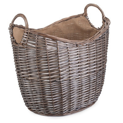 Red Hamper W063 Wicker Large Scoop Neck Antique Wash Hessian Lined Log Basket - image 1