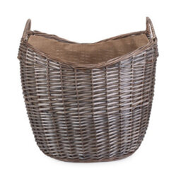 Red Hamper W063 Wicker Large Scoop Neck Antique Wash Hessian Lined Log Basket - thumbnail 2