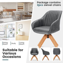 Gainoom Swivel Grey Accent Chair Set Of 2 Ergonomic Armchairs Writing Desk Chairs - thumbnail 4