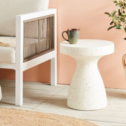 Beliani 39Cm Terrazzo Side Table, White Fibreglass, Weather-Resistant - thumbnail 2