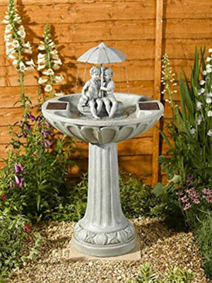 Marco Paul Solar Powered Garden Water Feature Fountains With Statues Of Girl & Boy - image 1