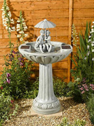 Marco Paul Solar Powered Garden Water Feature Fountains With Statues Of Girl & Boy - thumbnail 1