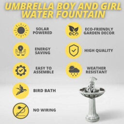 Marco Paul Solar Powered Garden Water Feature Fountains With Statues Of Girl & Boy - thumbnail 5