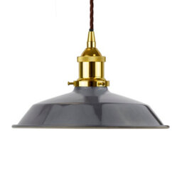 Slate Grey Small Trinity Metal Painted Dome Pendant Light With Gold Lamp Holder And Brown Twisted Cable - Se Home