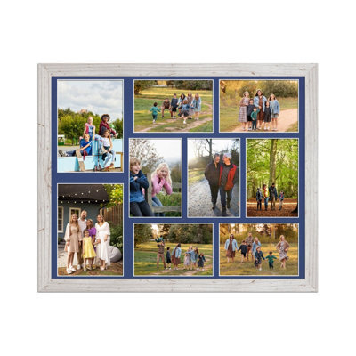 AK Frames 20X16 White Rustic Modern Multi Photo Frame With Blue Mount - Holds 9 Apertures (2X) 7X5, (7X) 6X4 Photos - image 1