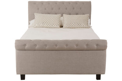 Orsina Contemporary Light Grey Double Ottoman Bed, Elegant Diamond Patterned Bedroom Bed, Ottoman Stud Detailed Bed - image 1