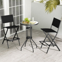 Costway Set Of 4 Outdoor Bar Chair Folding Bar Height Stool With Metal Frame & Footrest Black - thumbnail 4