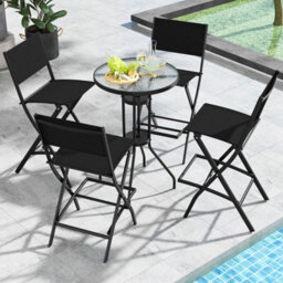 Costway Set Of 4 Outdoor Bar Chair Folding Bar Height Stool With Metal Frame & Footrest Black - thumbnail 3