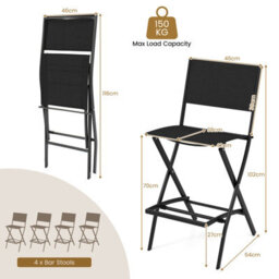 Costway Set Of 4 Outdoor Bar Chair Folding Bar Height Stool With Metal Frame & Footrest Black - thumbnail 2