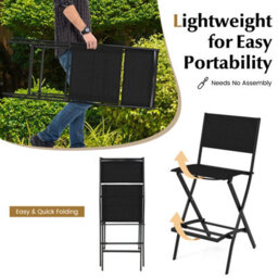 Costway Set Of 4 Outdoor Bar Chair Folding Bar Height Stool With Metal Frame & Footrest Black - thumbnail 8