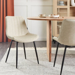 Wyld And Coco Light Beige Armless Faux Leather Dining Chairs Set Of 2 Modern Design. - thumbnail 2