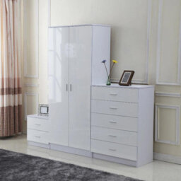 Chilli Seating High Gloss 3 Piece Trio Bedroom Furniture Set Wardrobe Chest Of Drawer Bedside White - thumbnail 8