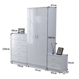 Chilli Seating High Gloss 3 Piece Trio Bedroom Furniture Set Wardrobe Chest Of Drawer Bedside White - thumbnail 4