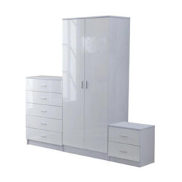 Chilli Seating High Gloss 3 Piece Trio Bedroom Furniture Set Wardrobe Chest Of Drawer Bedside White - thumbnail 3