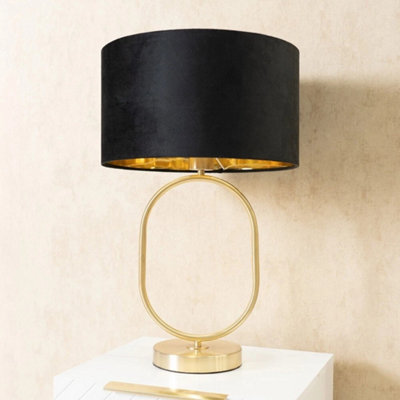 Antonia Brushed Gold Oval Table Lamp Black Velvet Metallic Shade Bedroom Light - image 1
