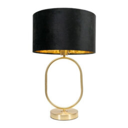 Antonia Brushed Gold Oval Table Lamp Black Velvet Metallic Shade Bedroom Light - thumbnail 4
