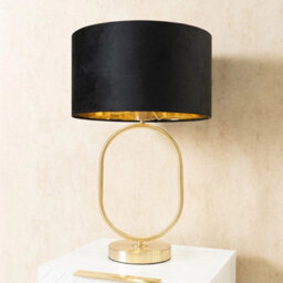 Antonia Brushed Gold Oval Table Lamp Black Velvet Metallic Shade Bedroom Light - thumbnail 1