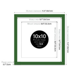 "10X10"" Green Picture Frame - 10X10"" Square Frame With 9X9"" Mount For 10X10""/9X9"" Pictures Art Deco Style Room Decor, 1 Pack" - thumbnail 2