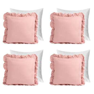 OHS 4 Pack Faux Linen Frill Filled Cushion Cover, Blush - 45 X 45Cm - image 1